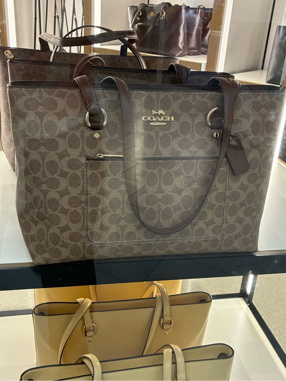 Coach Brown Signature Canvas Tote with Dark Brown Leather Trim